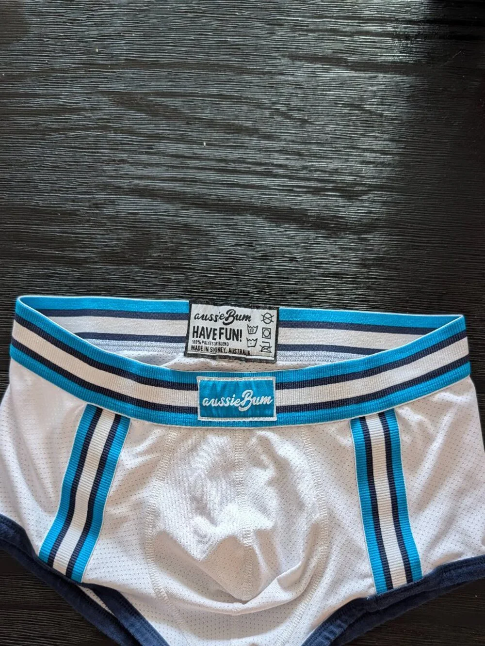 AussieBum white and blue trunks